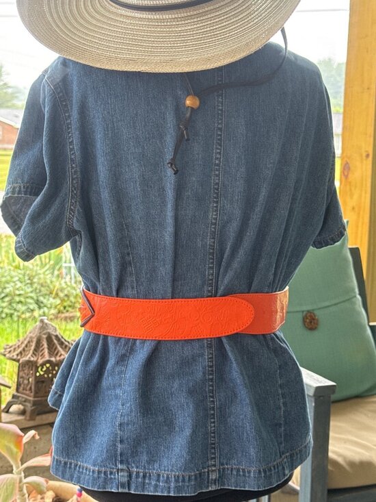 Vintage Isabel USA Wide Leather Waist Belt Orange Purple Medallion Boho Festival main image 7